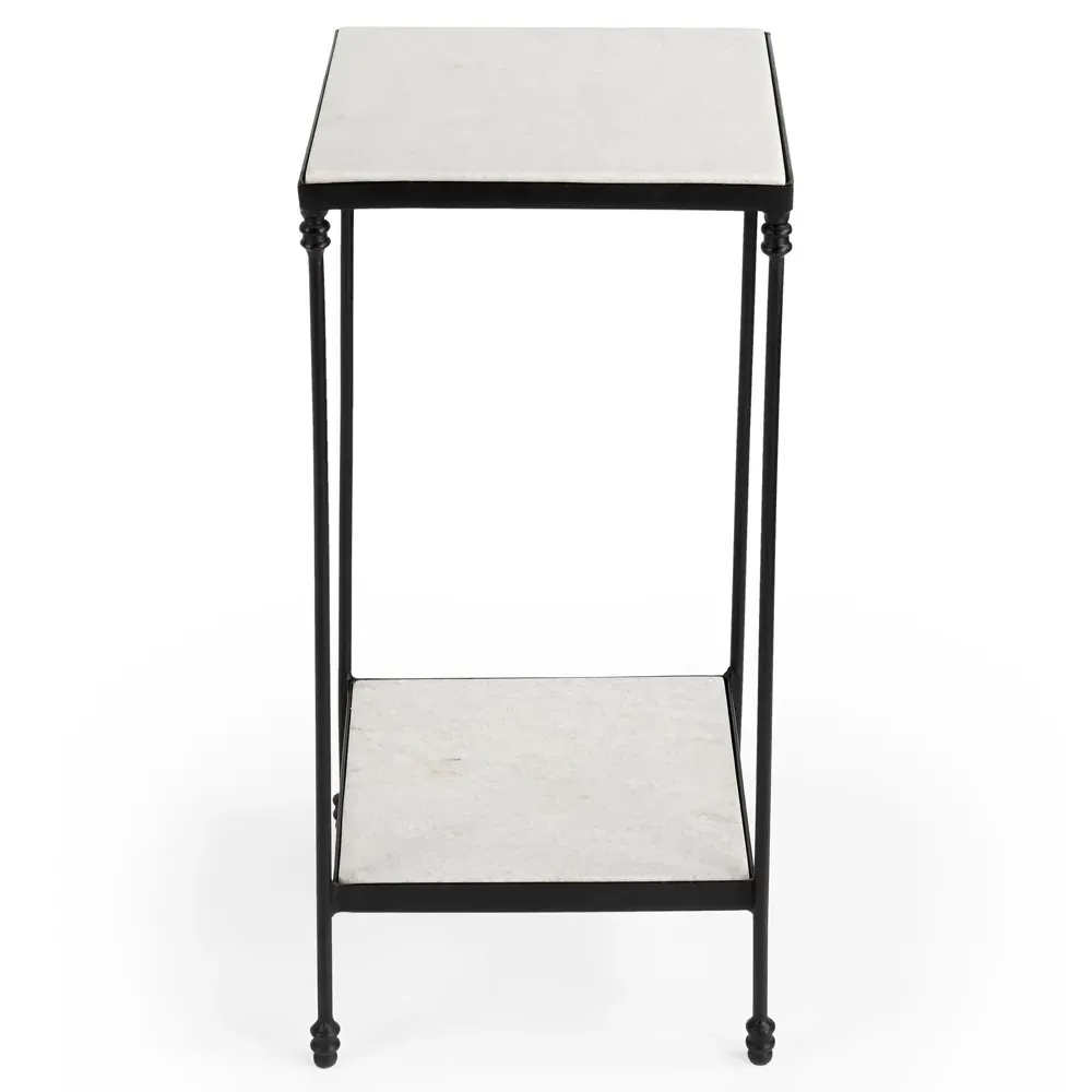 Leontine Square Outdoor Side Table - White, Marble