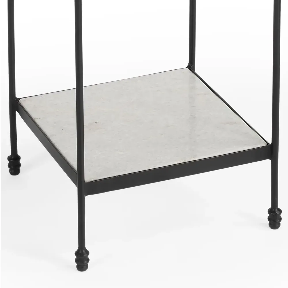 Leontine Square Outdoor Side Table - White, Marble