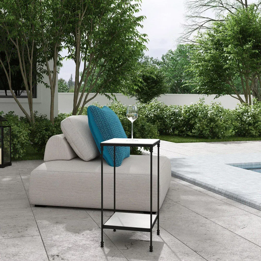 Leontine Square Outdoor Side Table - White, Marble
