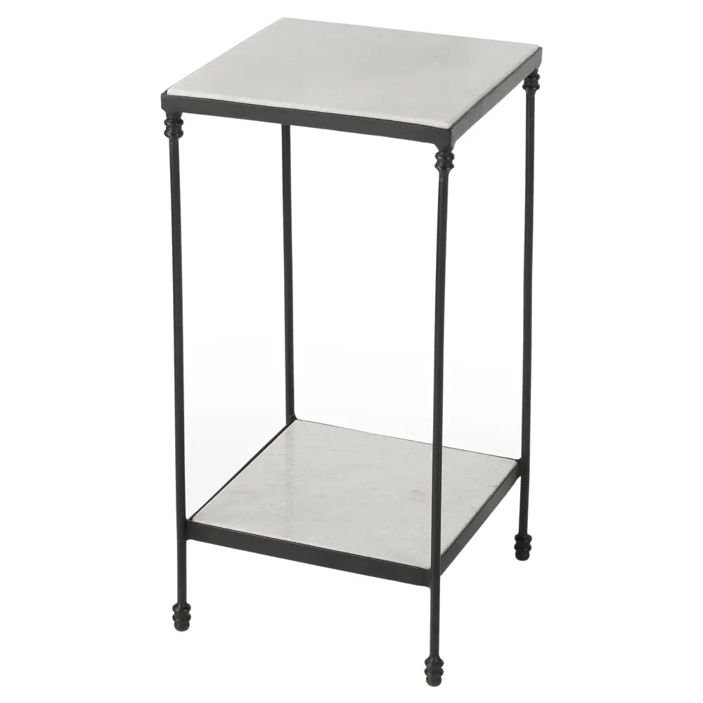 Leontine Square Outdoor Side Table - White, Marble image