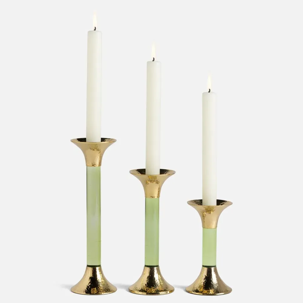 Leopold Fluted Candlestick Holder Set of 3 - Lime, Acrylic