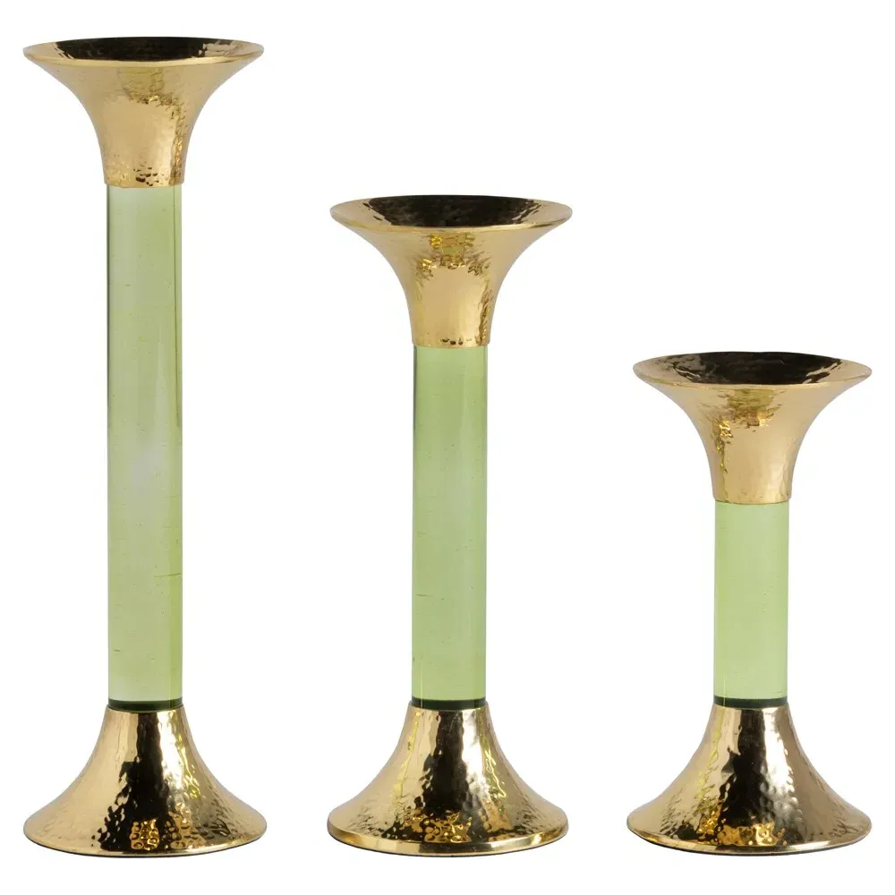 Leopold Fluted Candlestick Holder Set of 3 - Lime, Acrylic image