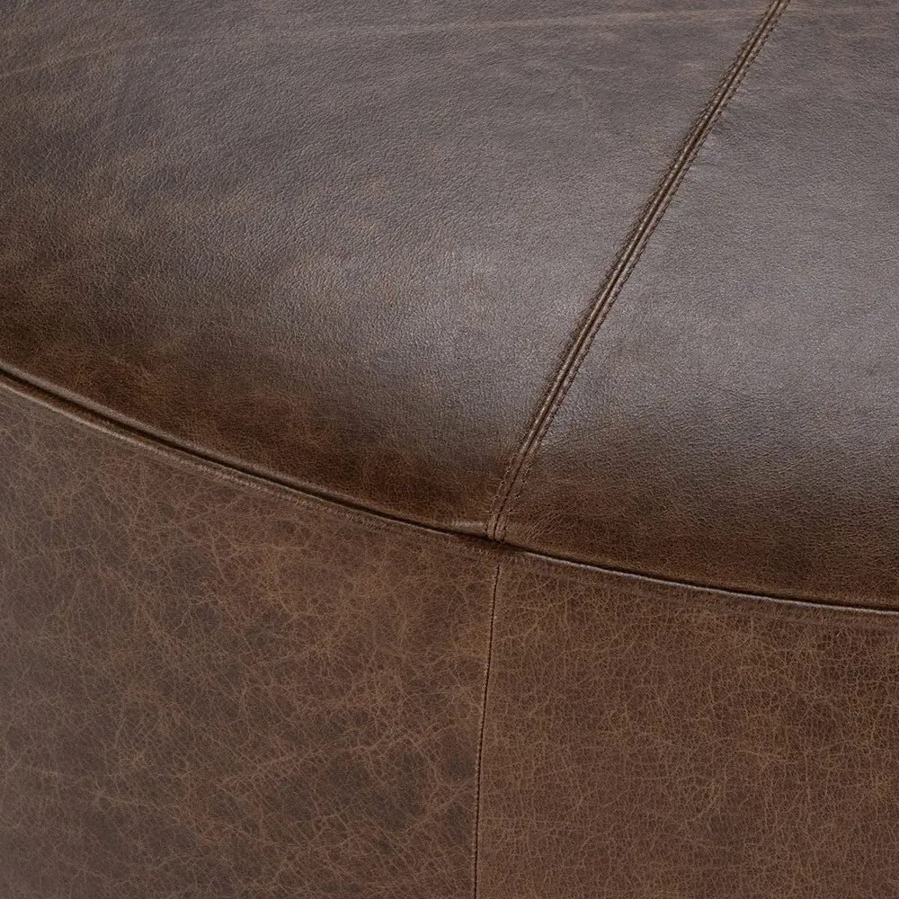 Leopold Round Cocktail Ottoman - Brown, Leather