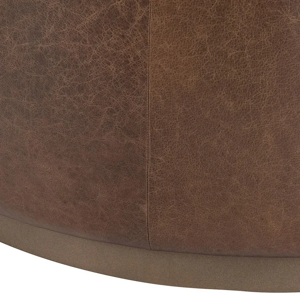 Leopold Round Cocktail Ottoman - Brown, Leather
