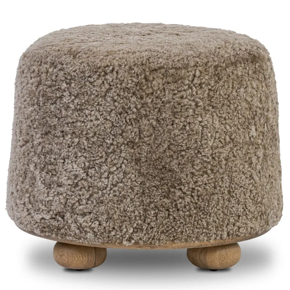 Leroy Round Ottoman - Taupe, Oak