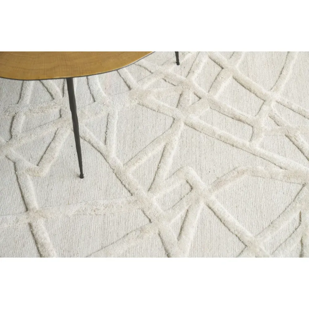 Levi 12'x15' Patterned Rug - Linen Beige, Wool Bamboo Silk