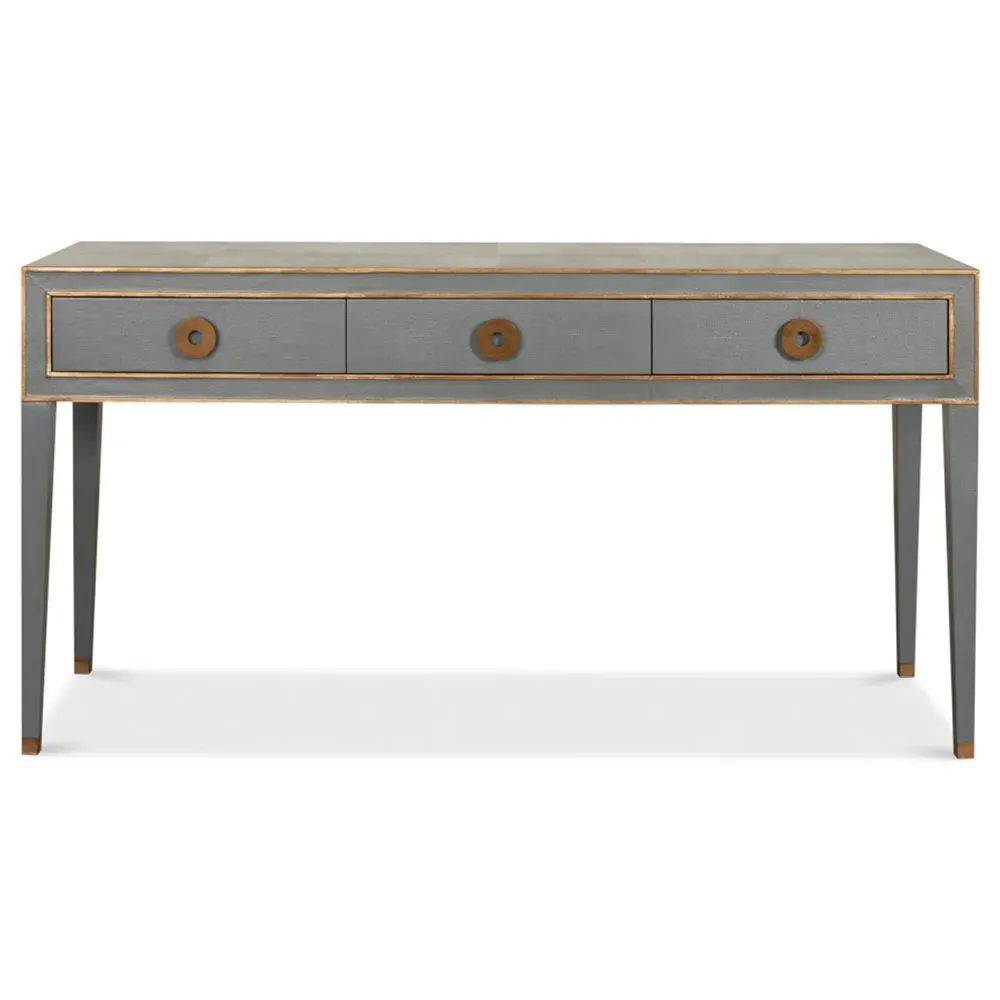Levi 3 Drawer Console Table with Brass Accent - Grey, Shagreen image