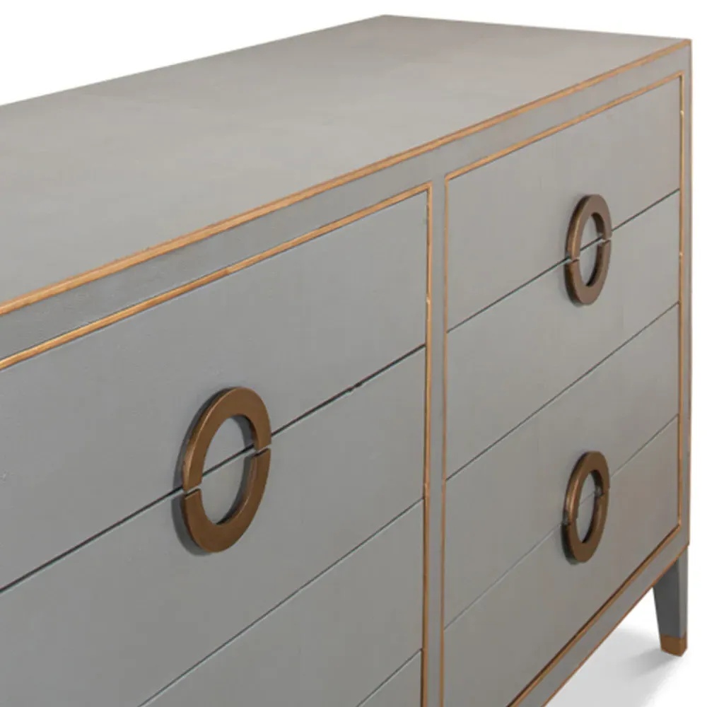 Levi 8 Drawer Double Dresser with Brass Accent - Grey, Shagreen
