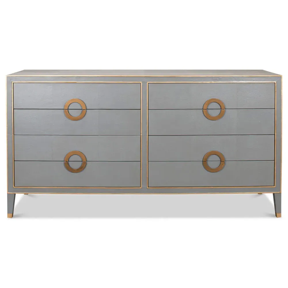 Levi 8 Drawer Double Dresser with Brass Accent - Grey, Shagreen