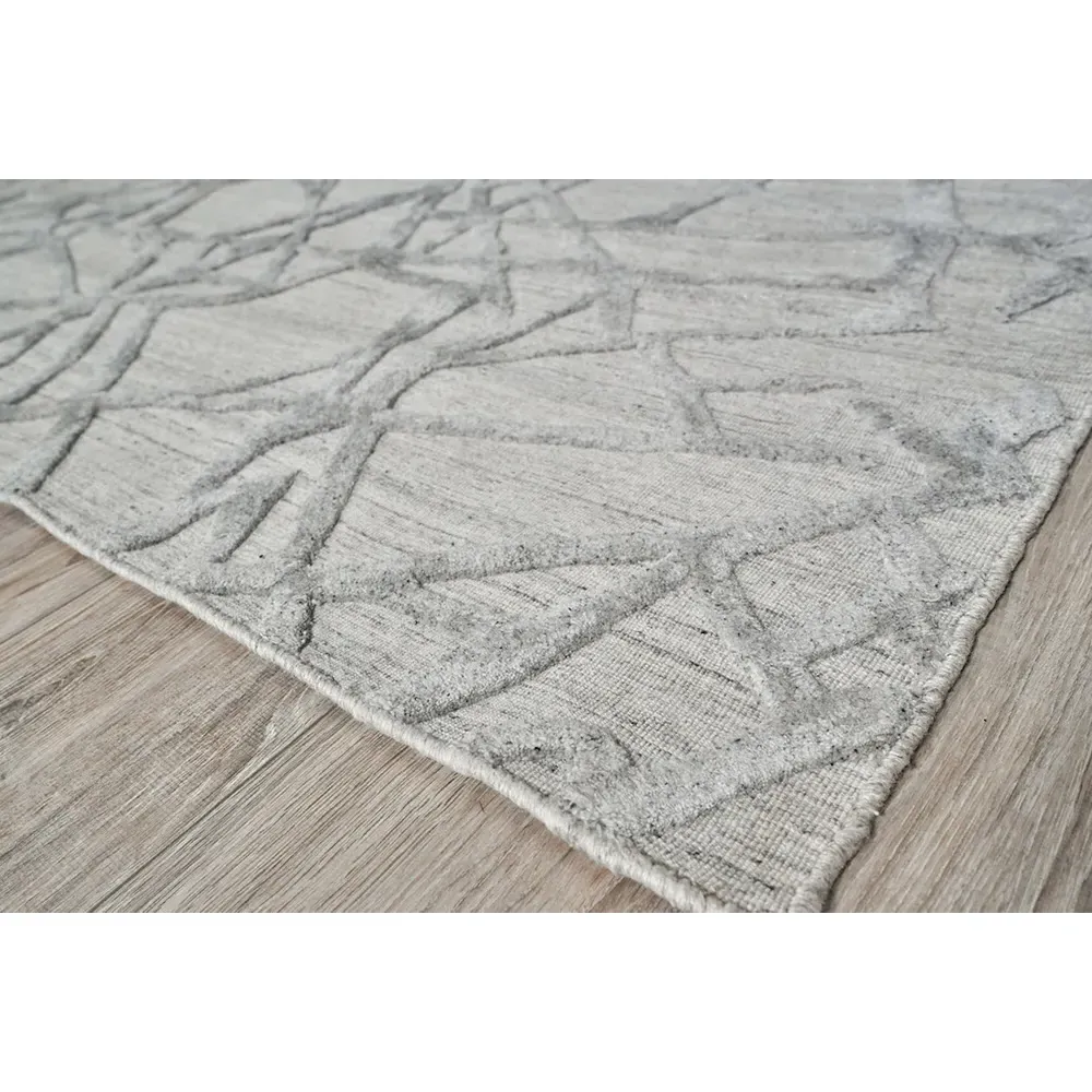 Levi 8x10 Patterned Rug - Grey, Wool Bamboo Silk