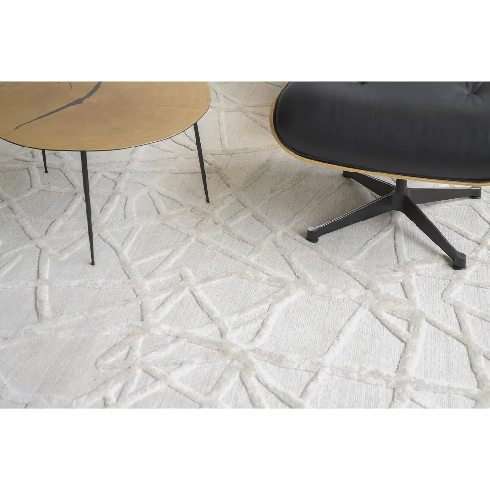 Levi Sample Patterned Rug - Beige, Wool Bamboo Silk