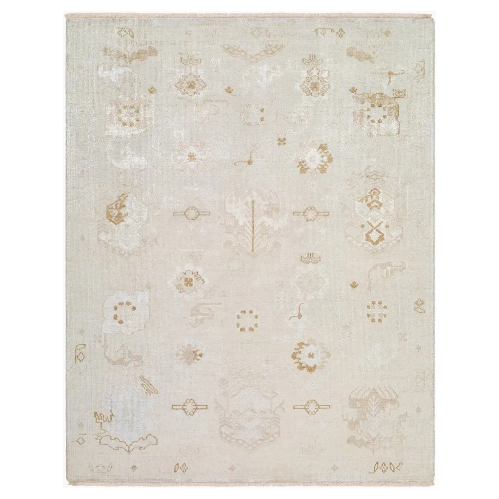 Levran Oushak Patterned Hand Knotted Rug 6'x9' - Cream
