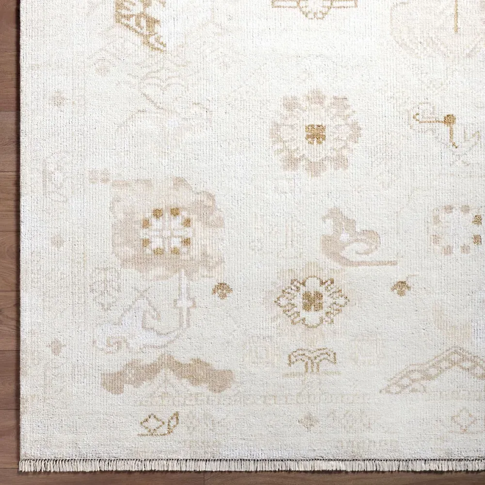 Levran Oushak Patterned Hand Knotted Rug 9'x12' - Cream
