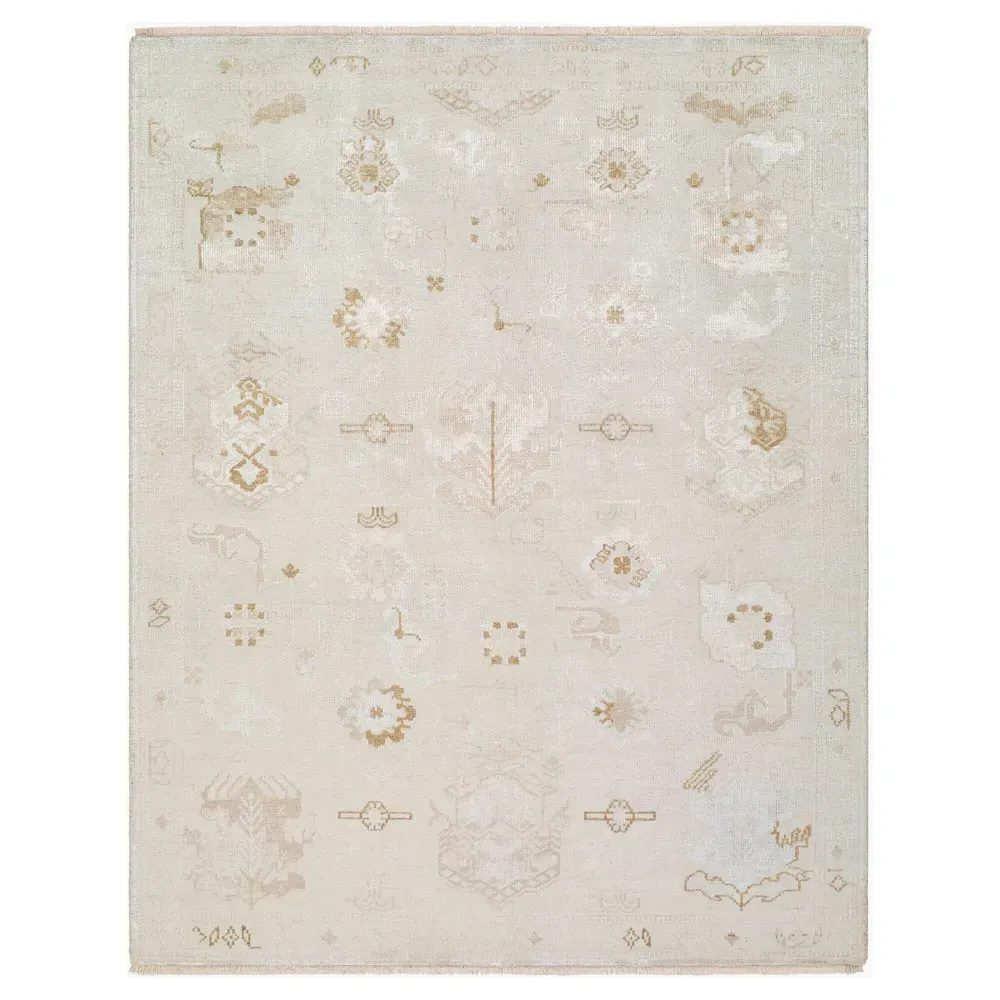 Levran Oushak Patterned Hand Knotted Rug Sample - Cream