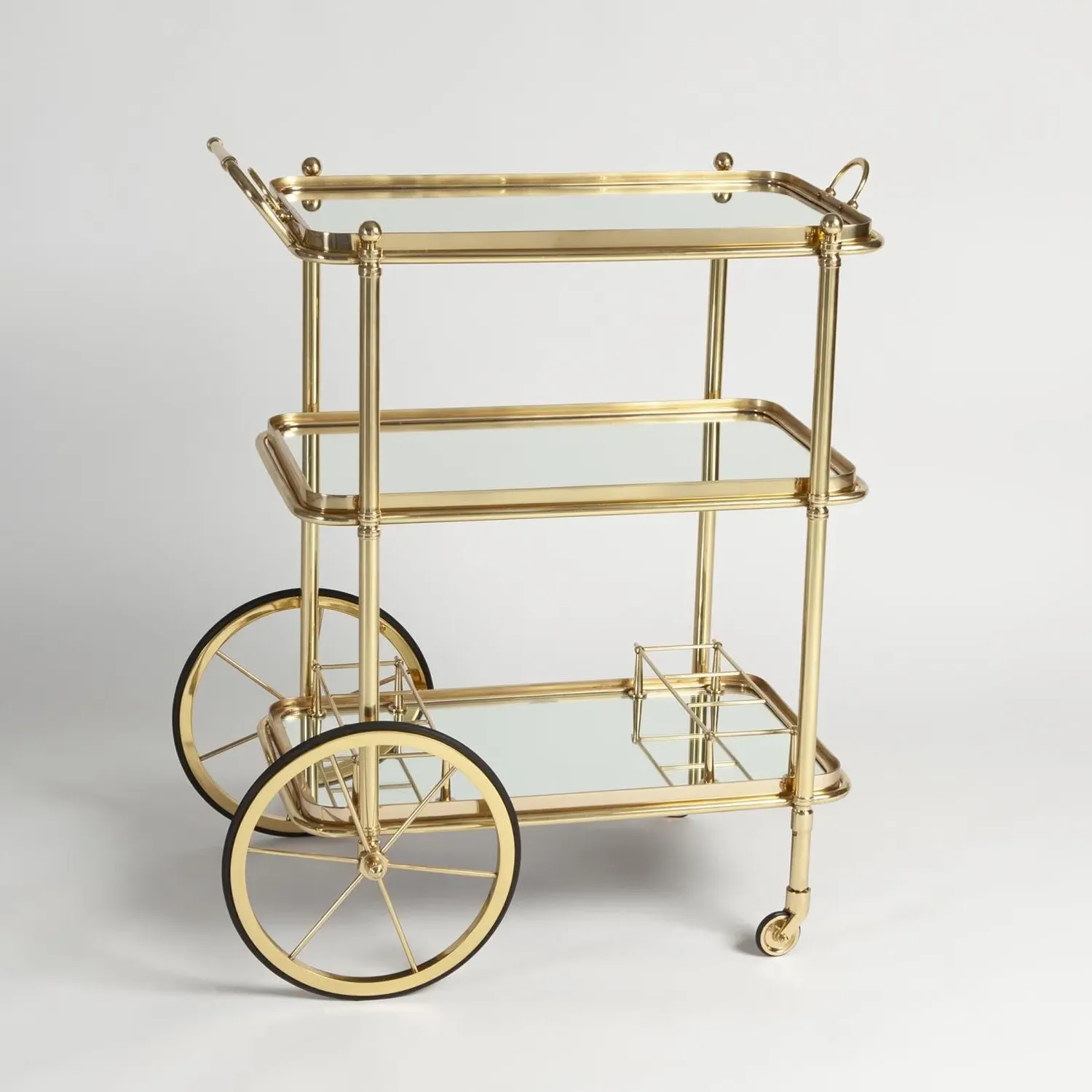 Lewis Bar Cart - Polished Brass, Glass