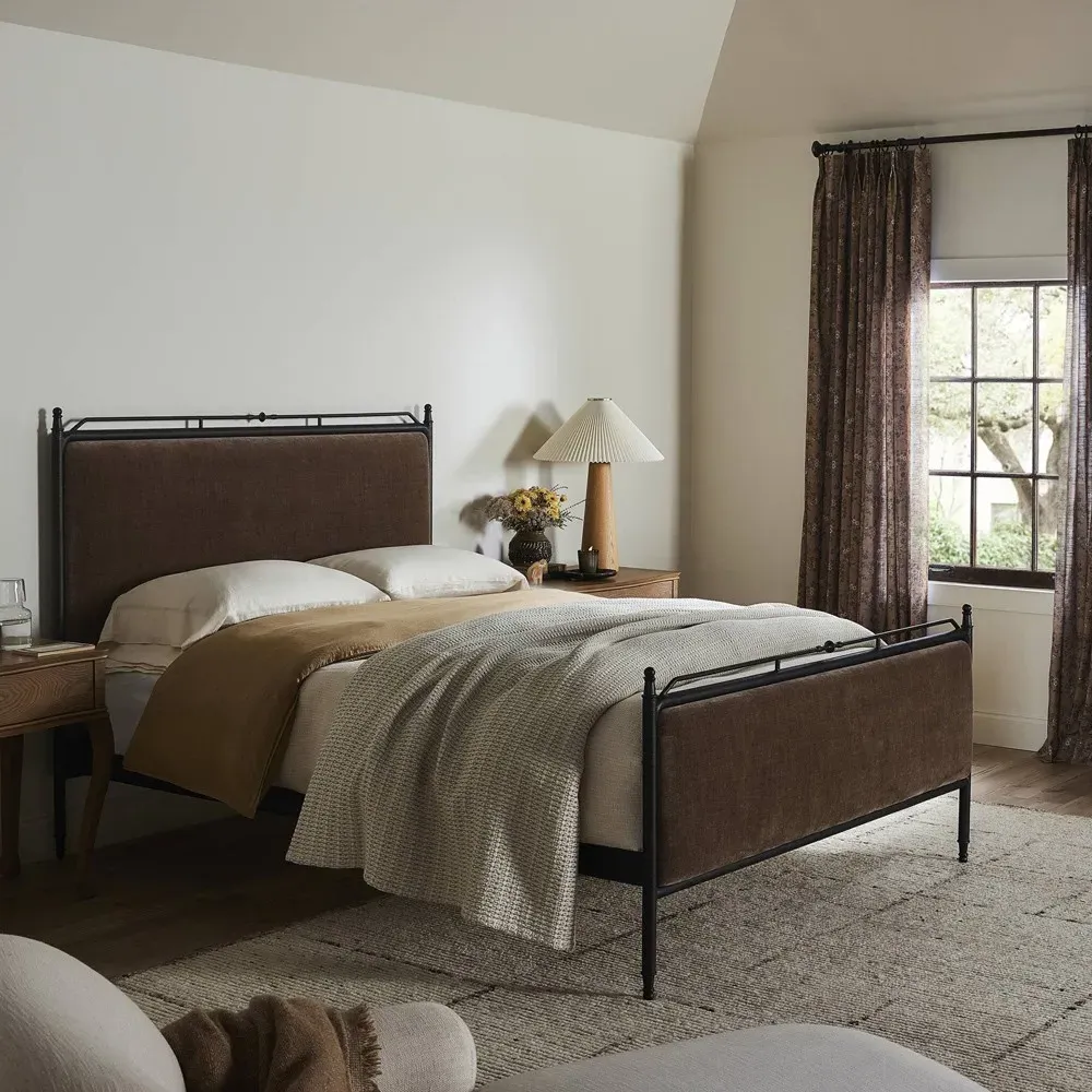 Leyla Altair Queen Size Bed Frame - Mushroom, Iron