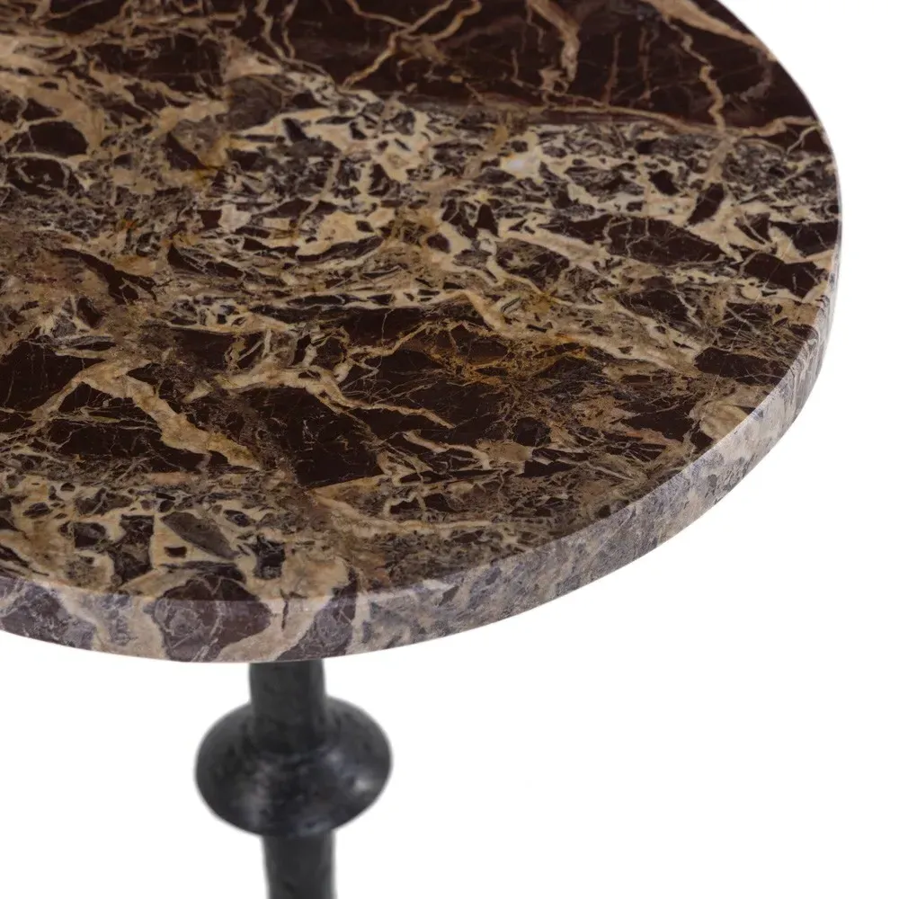Leyla Round Drink Table - Brown, Marble