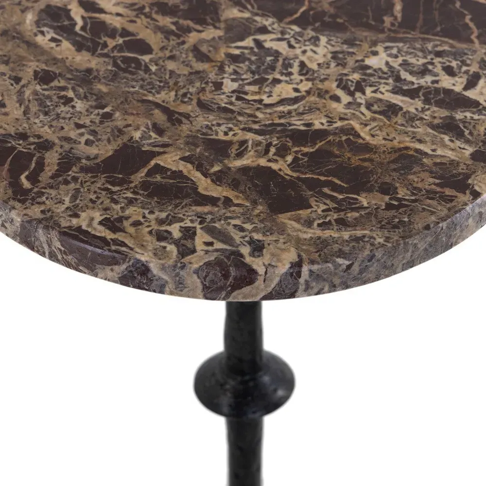 Leyla Round Drink Table - Brown, Marble