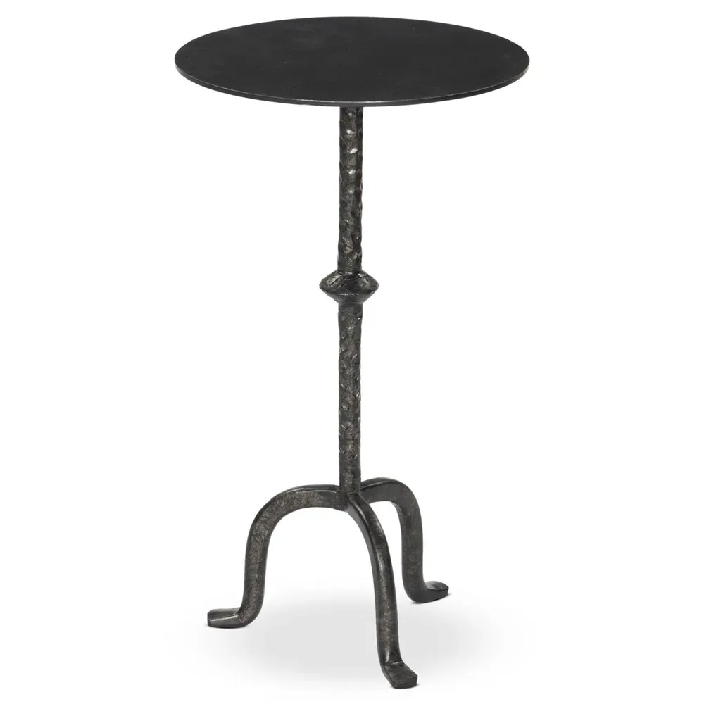Leyla Round Side Table with Curved Legs - Black, Cast Iron