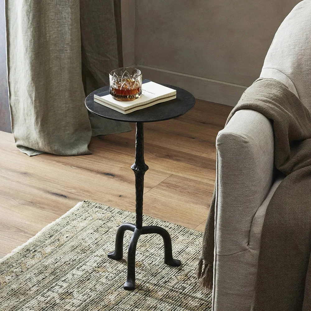 Leyla Round Side Table with Curved Legs - Black, Cast Iron