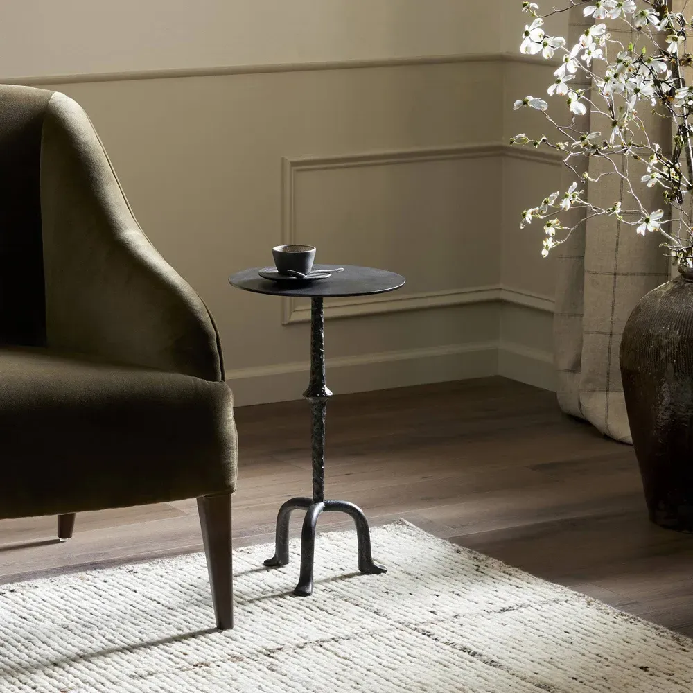 Leyla Round Side Table with Curved Legs - Black, Cast Iron