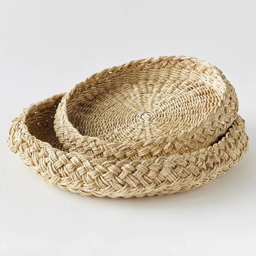 Liam Round Decorative Trays Set of 2 - Brown, Abaca