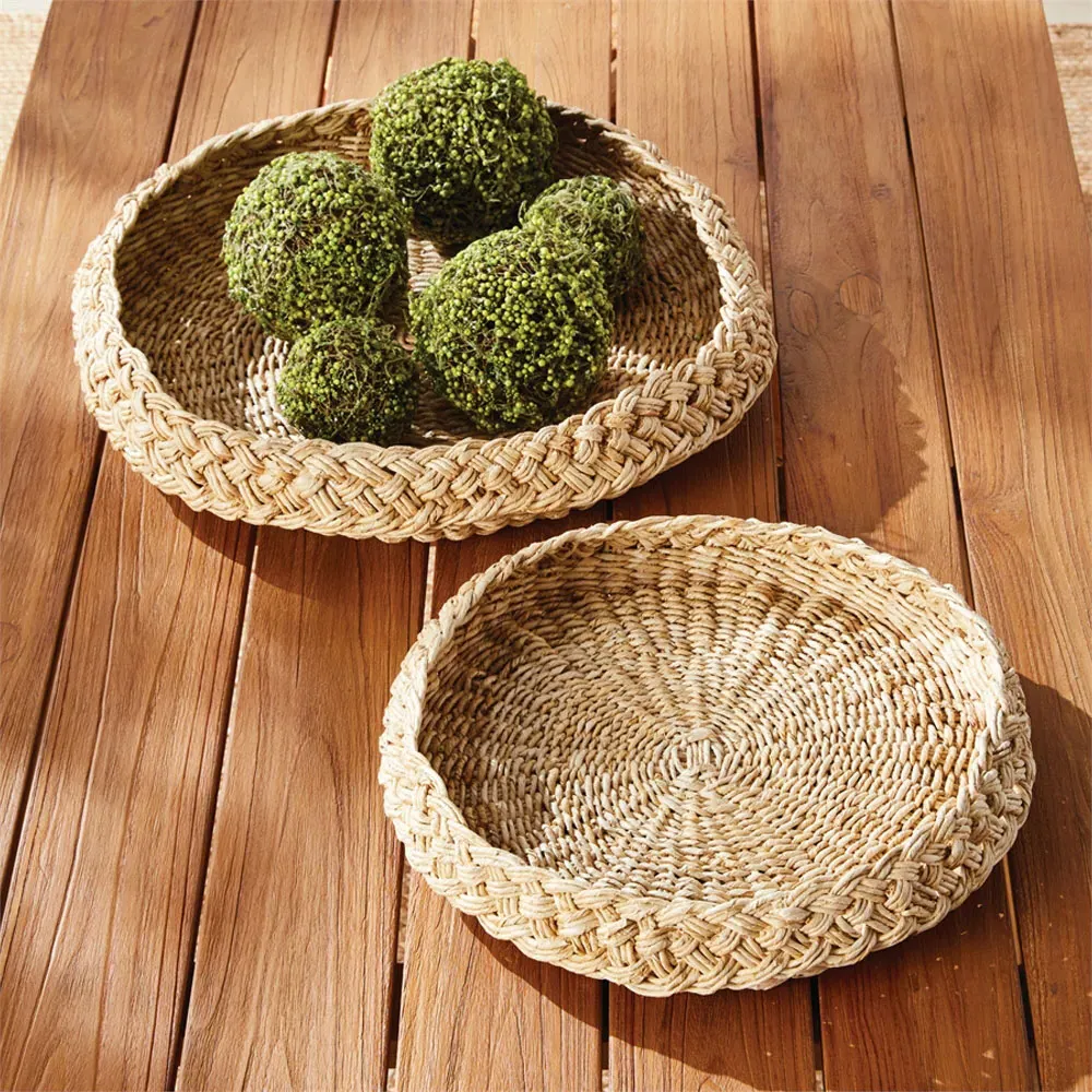 Liam Round Decorative Trays Set of 2 - Brown, Abaca