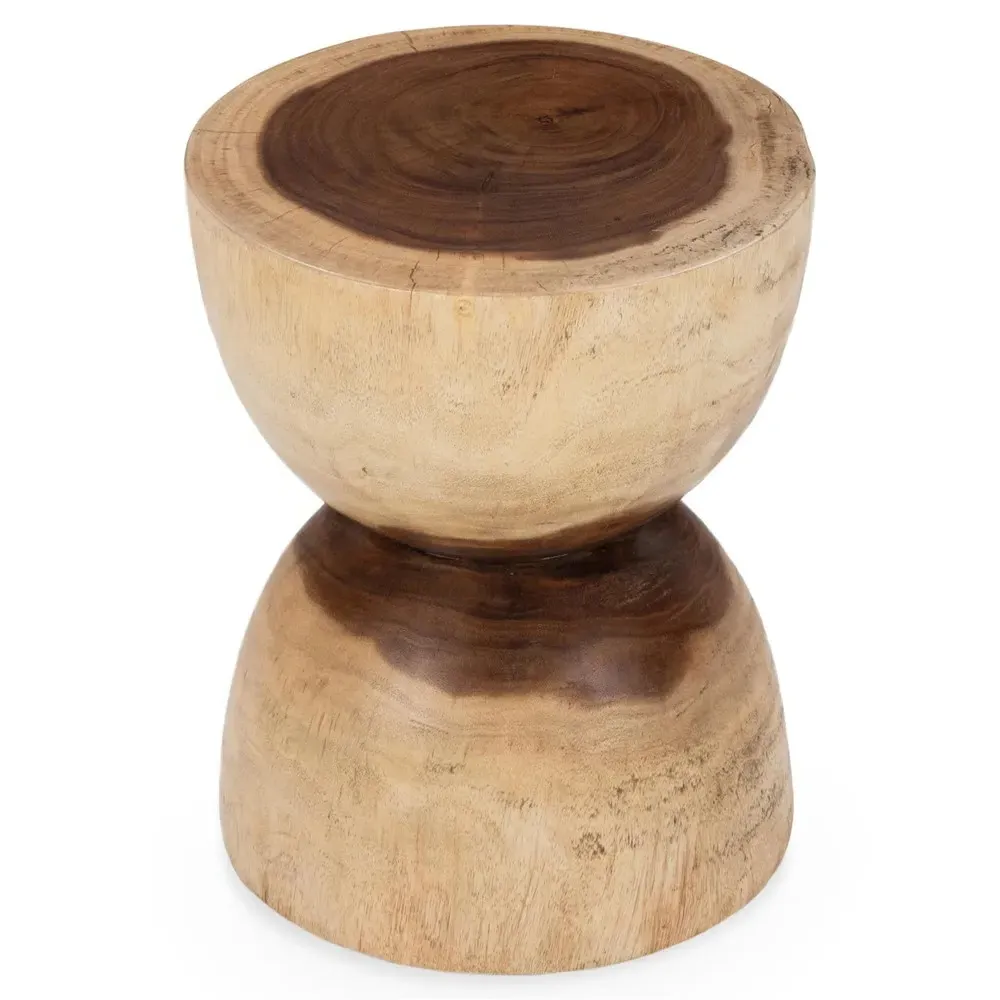 Liana Round Drum Side Table - Brown, Suar Wood