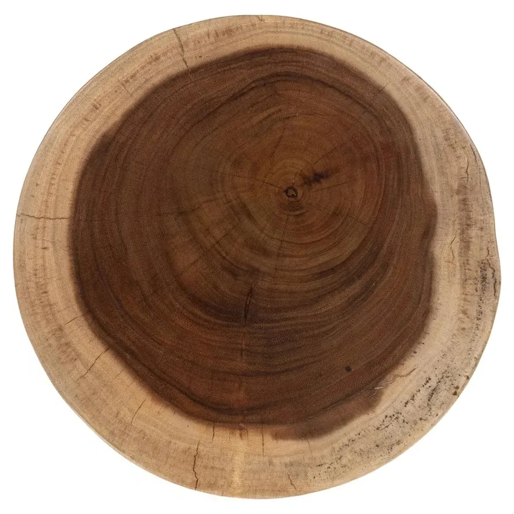 Liana Round Drum Side Table - Brown, Suar Wood