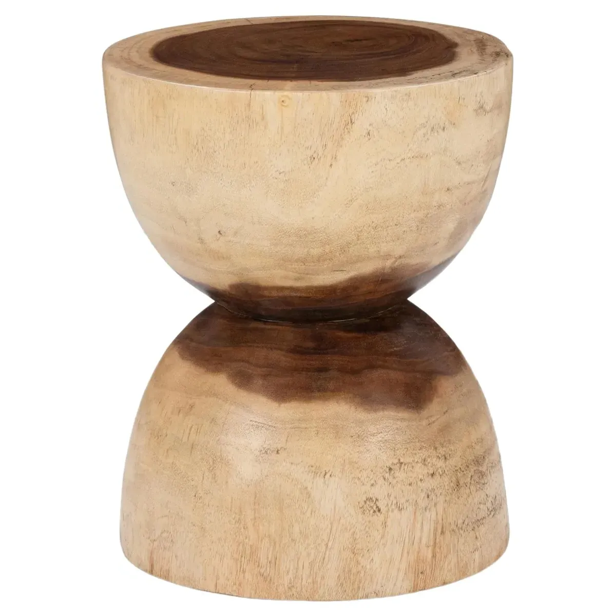 Liana Round Drum Side Table - Brown, Suar Wood