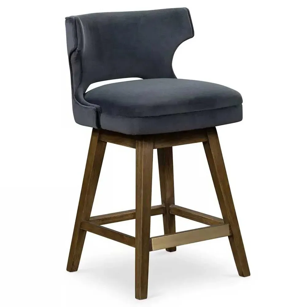 Liana Wing Back Swivel Counter Stool - Blue, Velvet
