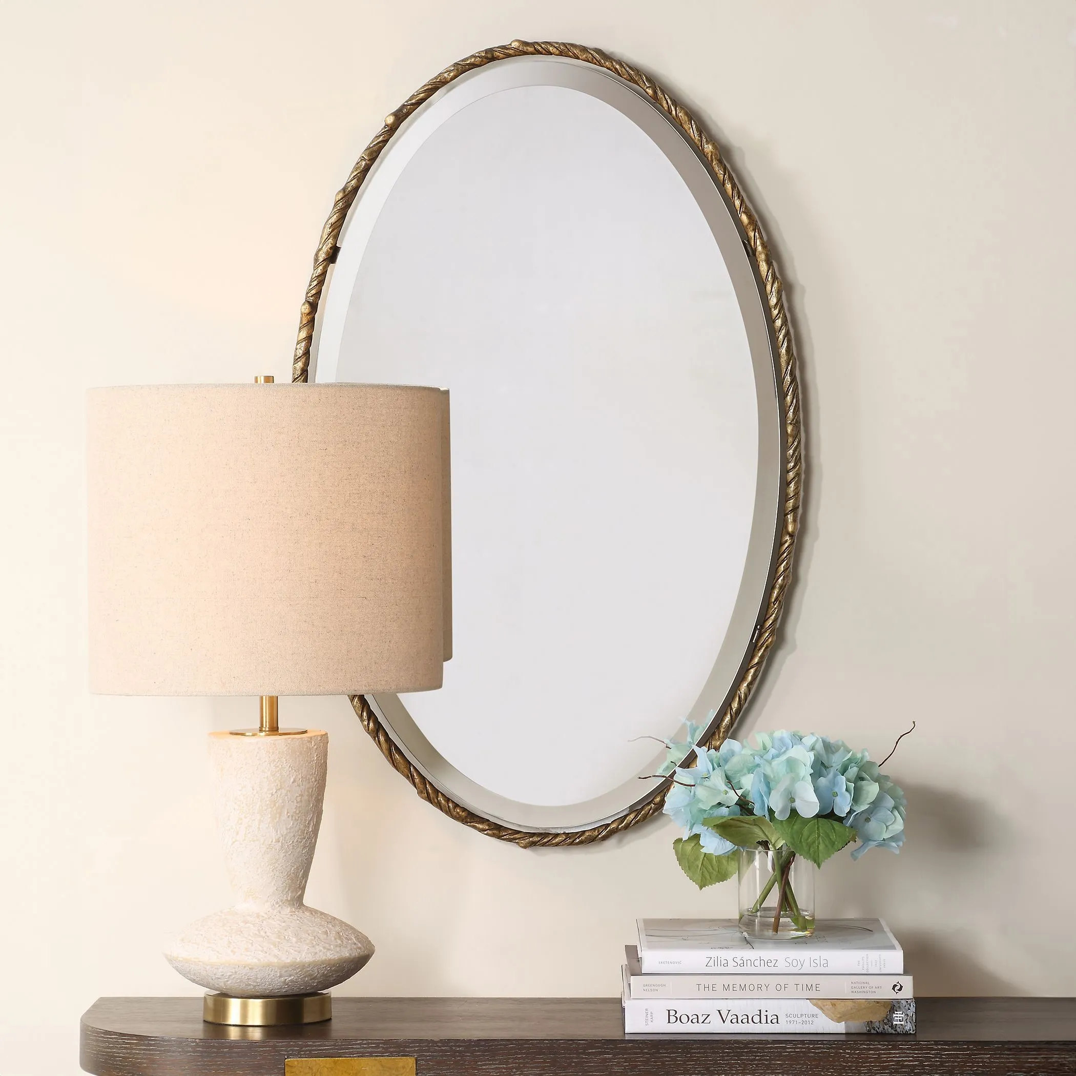 Lierge Oval Wall Mirror with Twisted Branch Frame - Gold