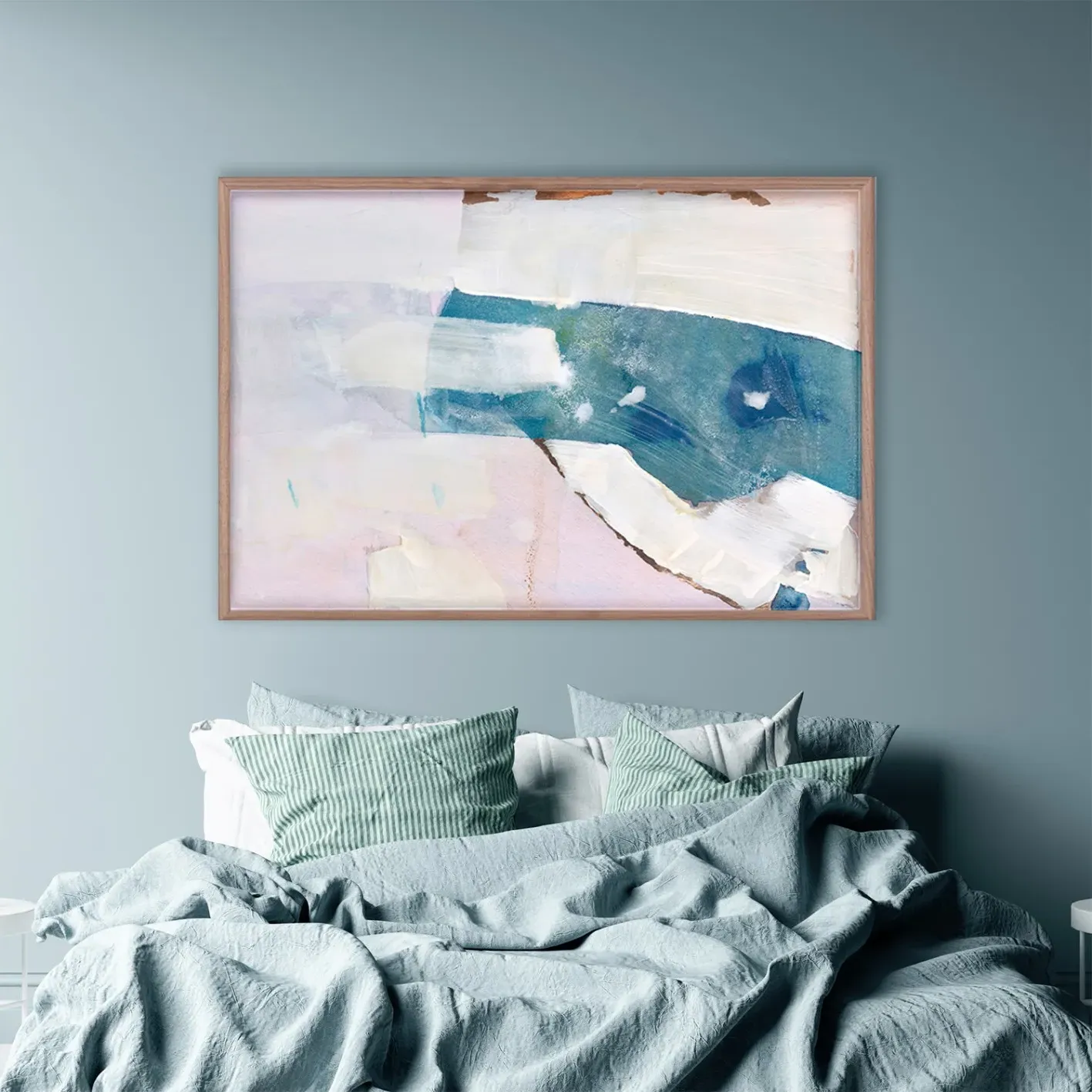 Lilac Stream 30x45 Painting - Blue, Walnut