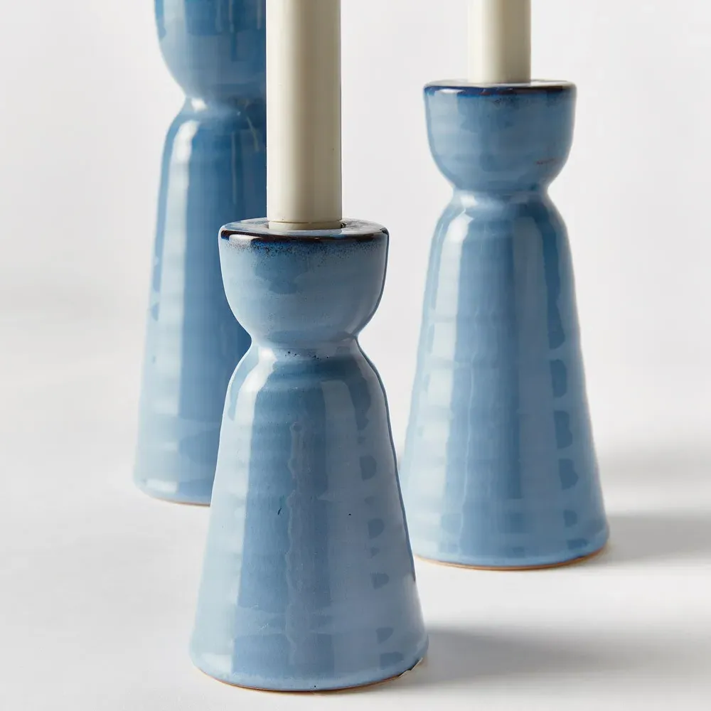 Lilibeth Stoneware Candleholder Set of 3 - Blue