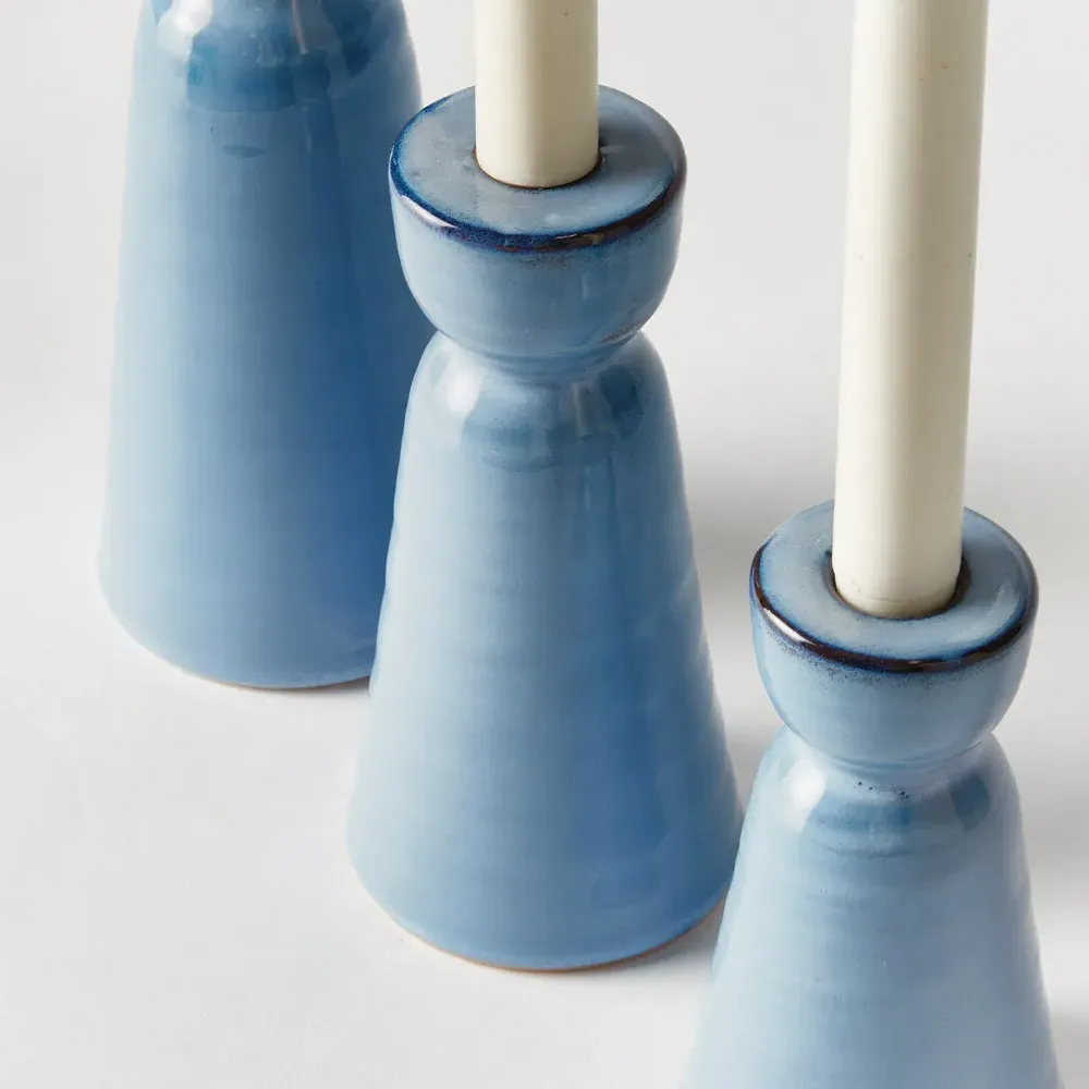 Lilibeth Stoneware Candleholder Set of 3 - Blue