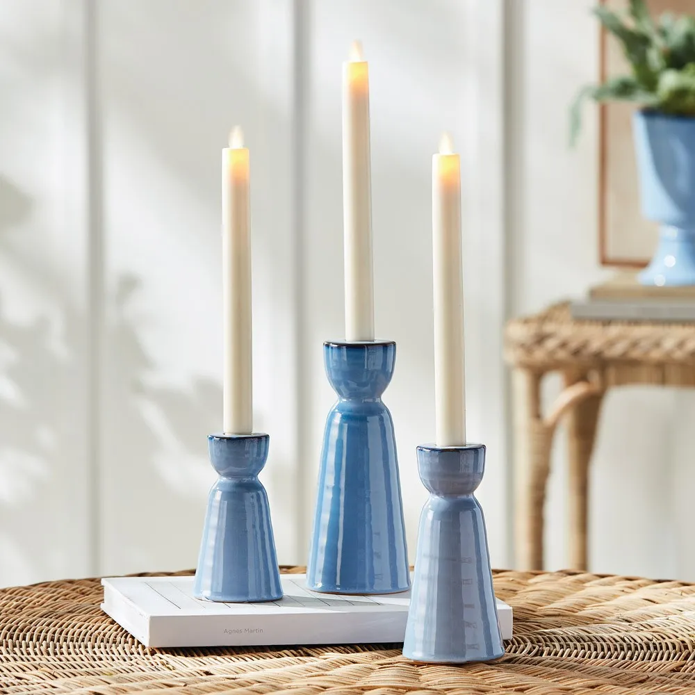 Lilibeth Stoneware Candleholder Set of 3 - Blue