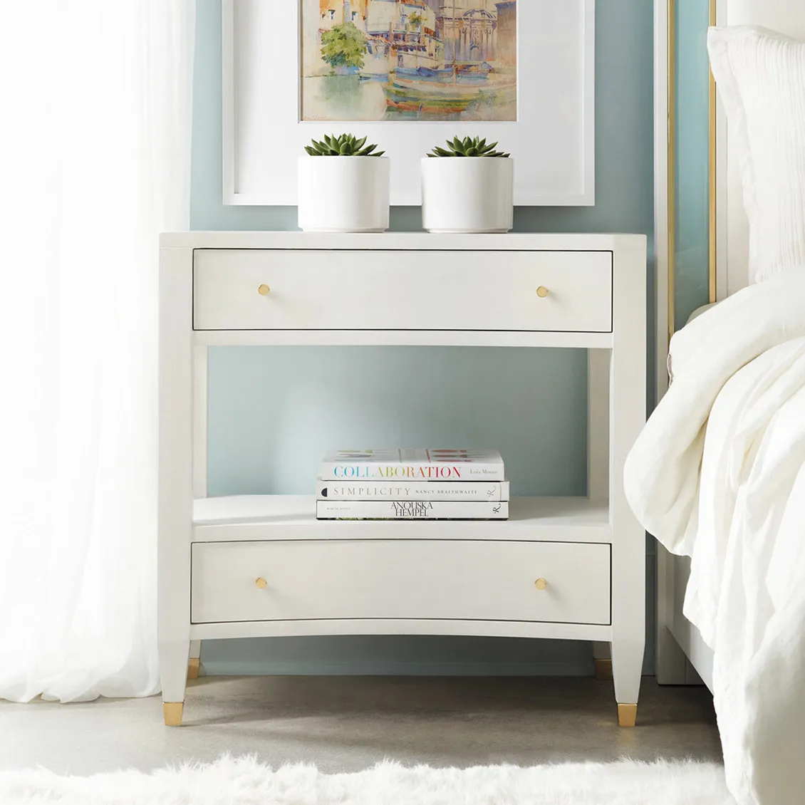 Lillia 2 Drawer Nightstand with Gold Accents - White