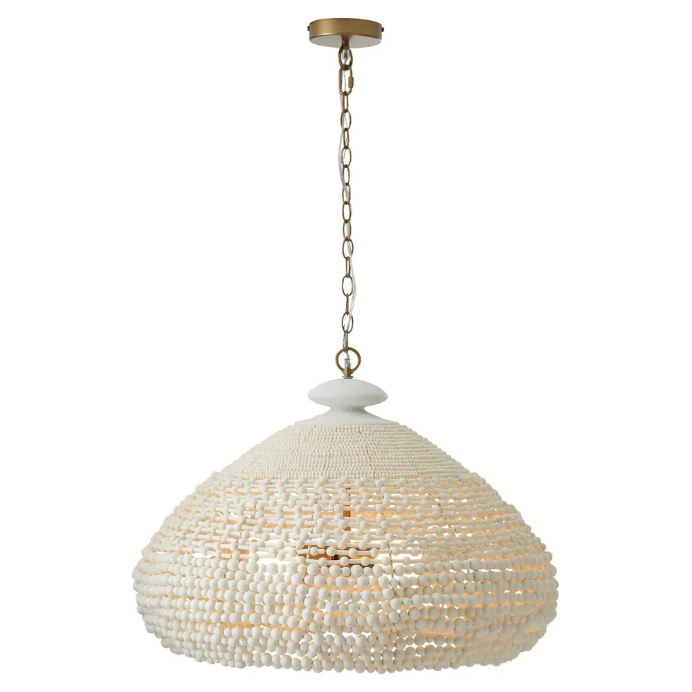 Lilo Wooden Beads Chandelier - White, Antique Brass