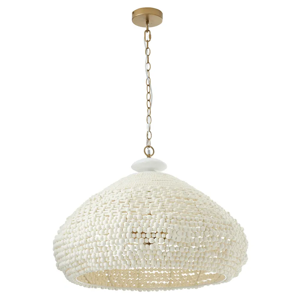 Lilo Wooden Beads Chandelier - White, Antique Brass