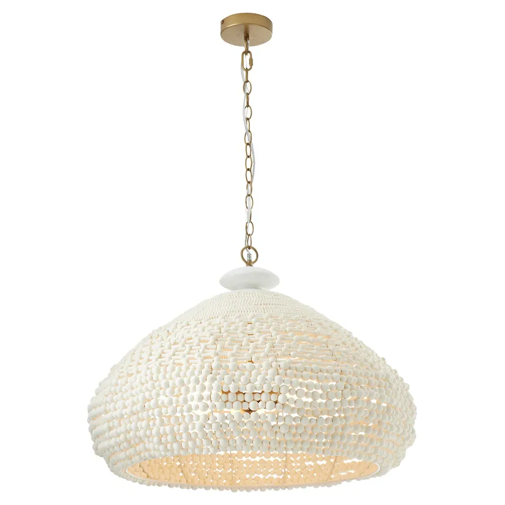 Lilo Wooden Beads Chandelier - White, Antique Brass