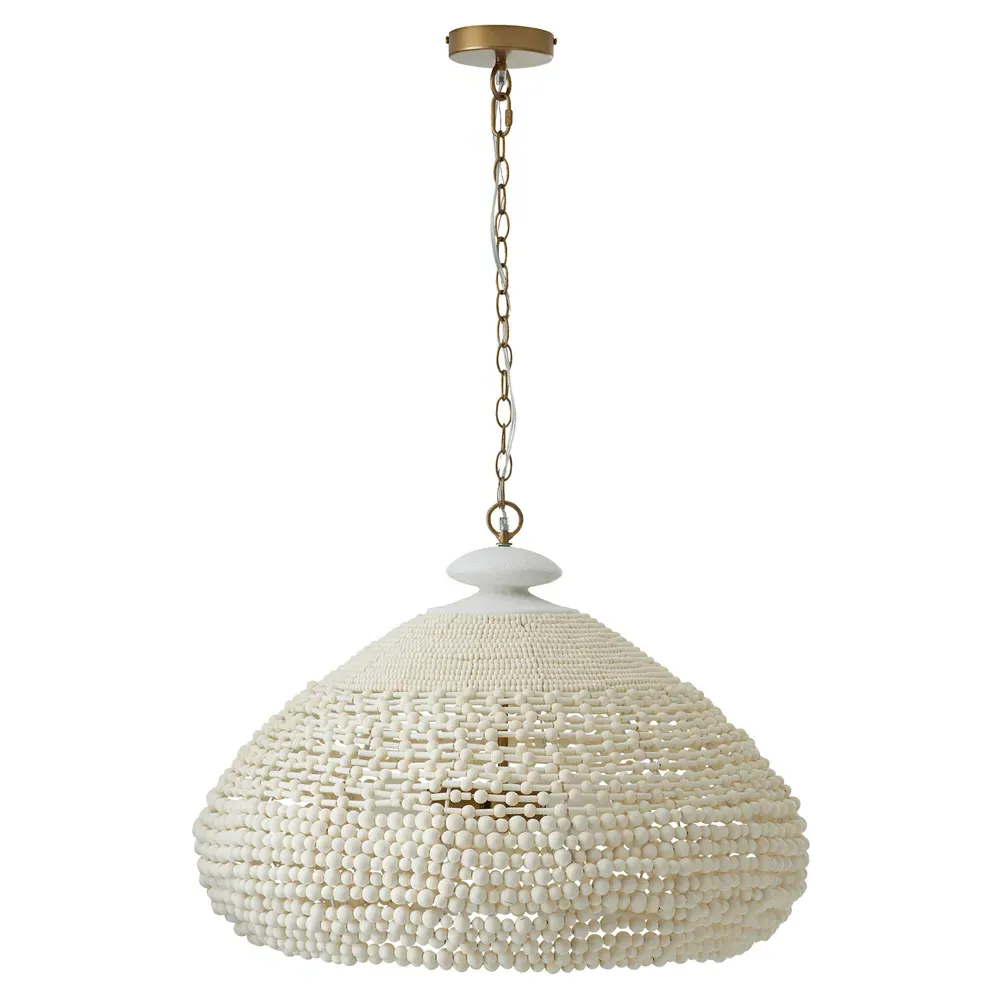 Lilo Wooden Beads Chandelier - White, Antique Brass