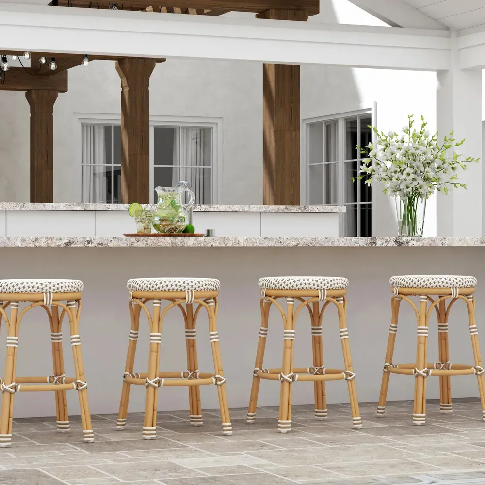 Lily Backless Counter Stool - Beige, Rattan