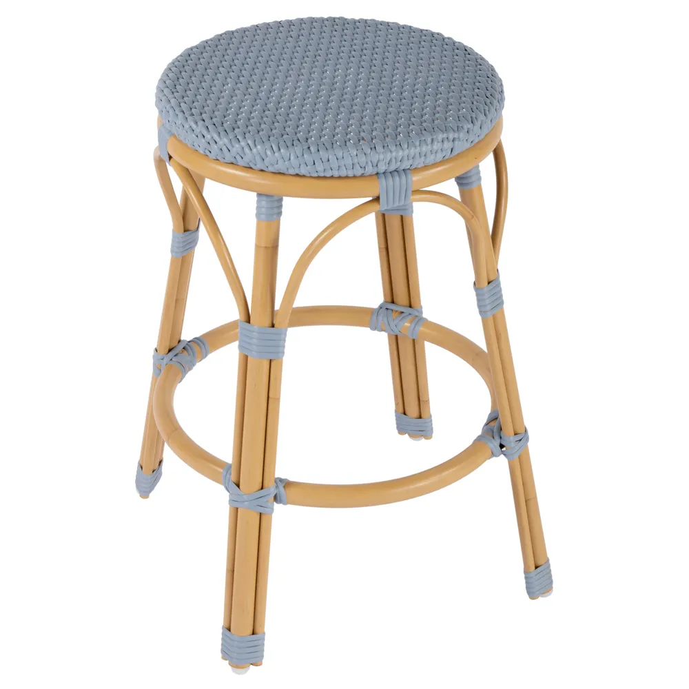 Lily Backless Counter Stool - Blue, Rattan