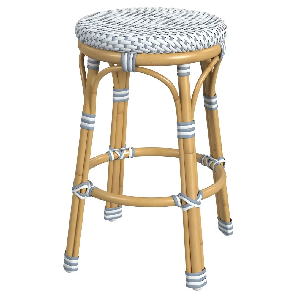 Lily Backless Counter Stool - Blue, Rattan