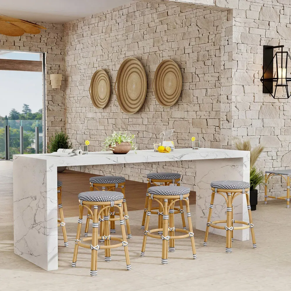 Lily Backless Counter Stool - Grey, Rattan