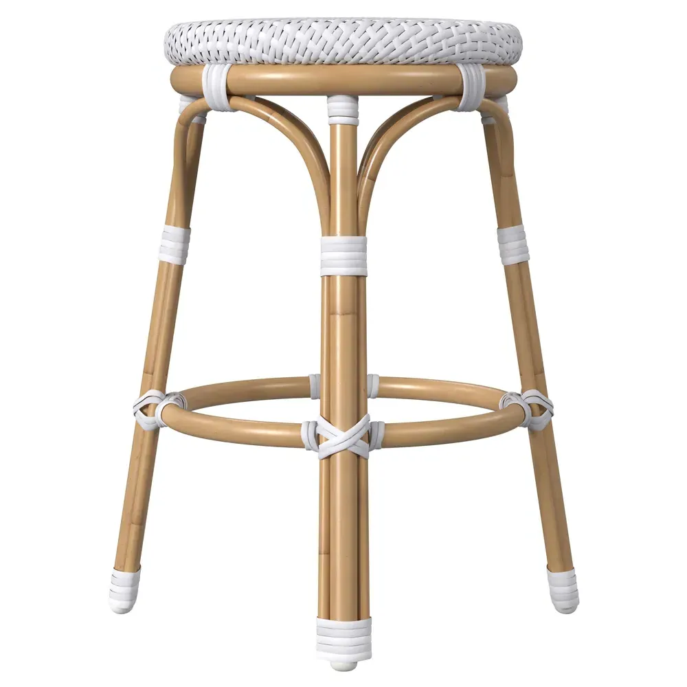 Lily Backless Counter Stool - White, Rattan