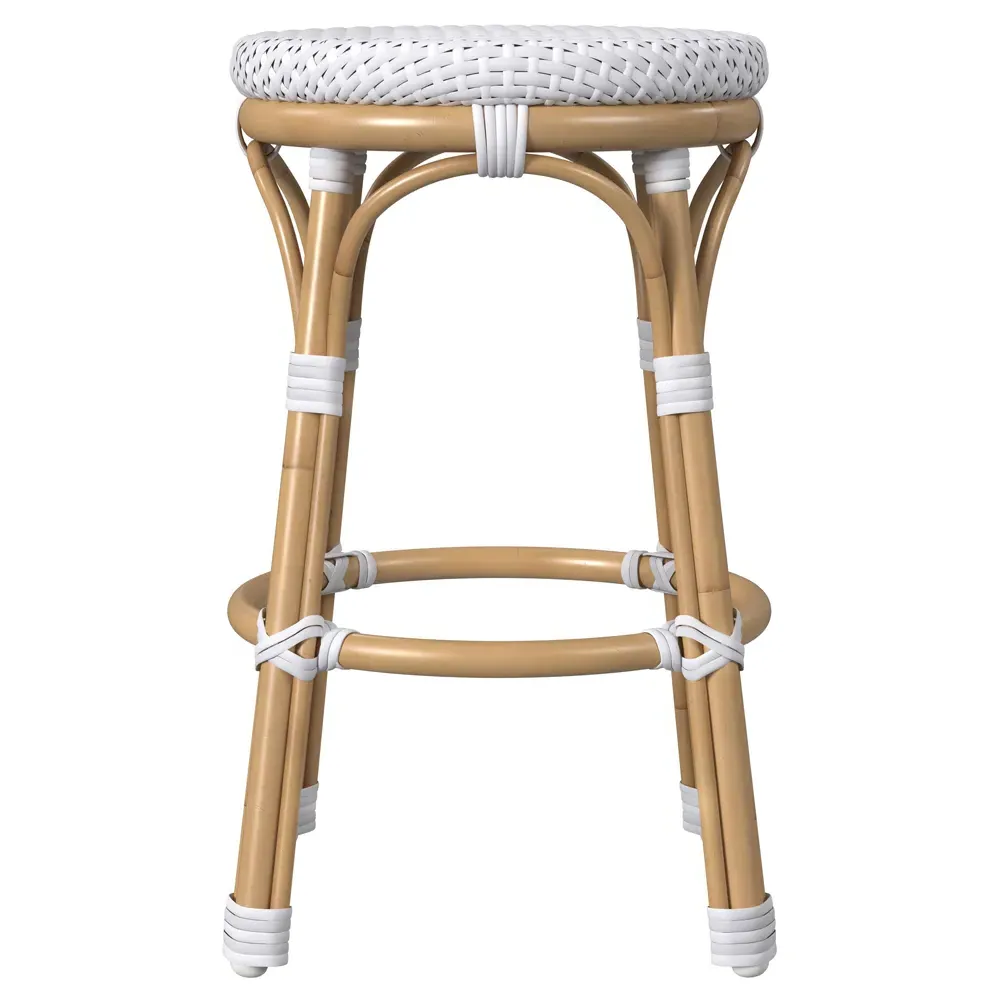 Lily Backless Counter Stool - White, Rattan