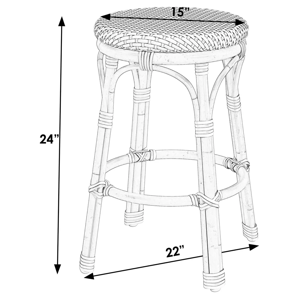Lily Backless Counter Stool - White, Rattan
