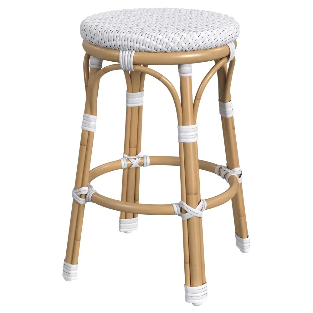 Lily Backless Counter Stool - White, Rattan
