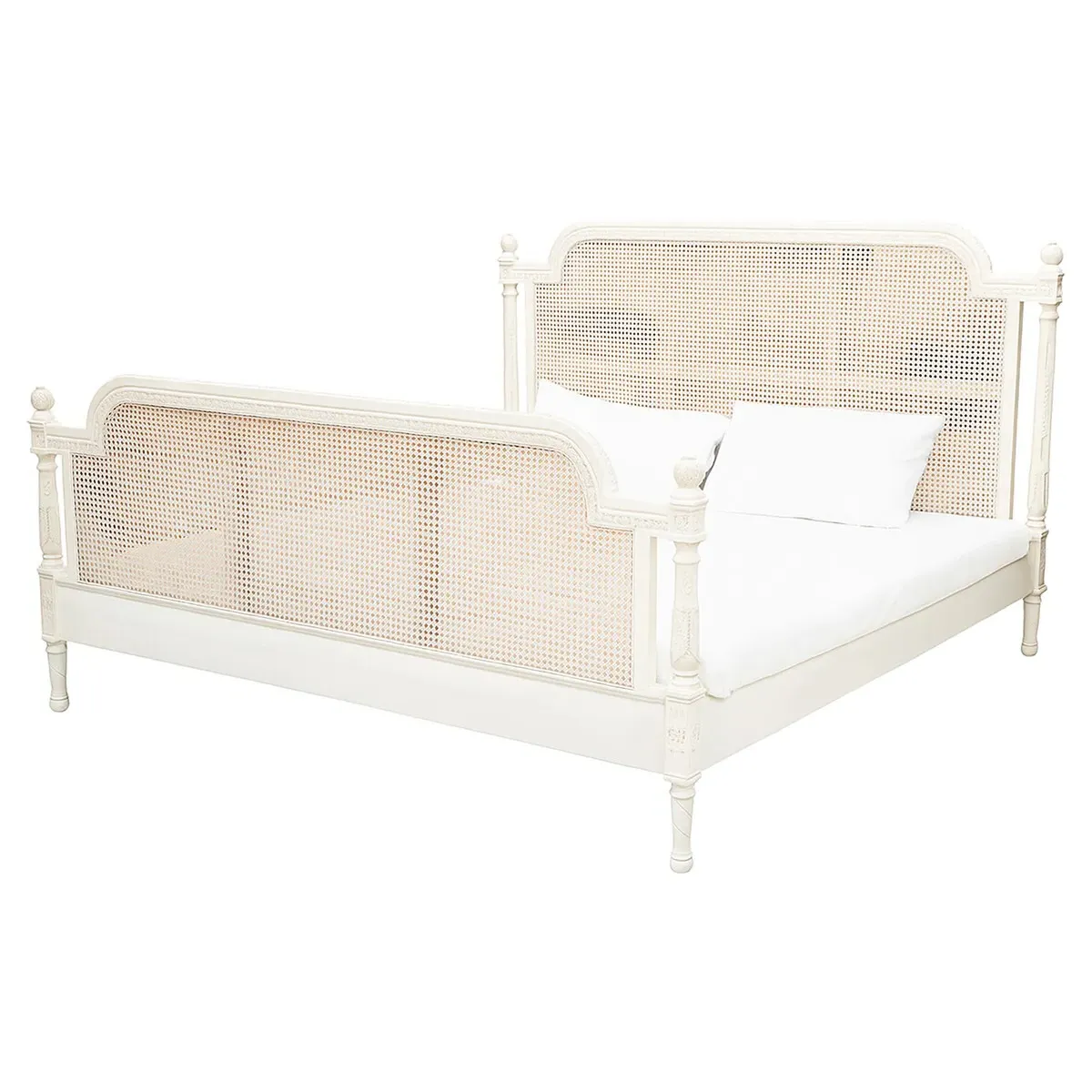 Lily King Size Bed Frame - Antique White, Cane Wood image